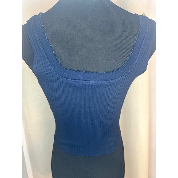 COTTON CITIZEN Ribbed Square Neck Tank Top Navy Blue Size M - Picture 2 of 5